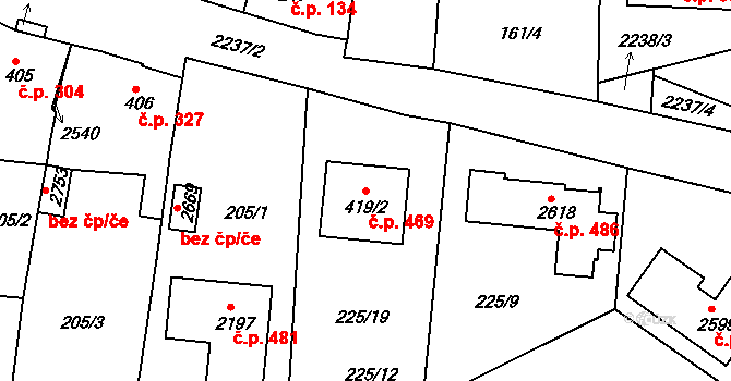 Litice 469, Plzeň na parcele st. 419/2 v KÚ Litice u Plzně, Katastrální mapa