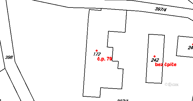 Černovír 79, Ústí nad Orlicí na parcele st. 172/1 v KÚ Černovír u Ústí nad Orlicí, Katastrální mapa