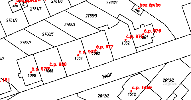 Česká Třebová 977 na parcele st. 1063 v KÚ Česká Třebová, Katastrální mapa