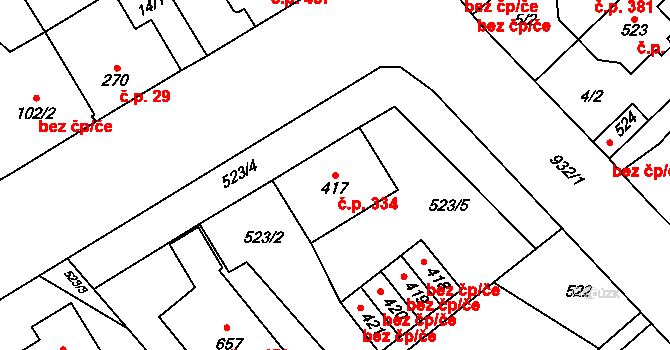 Držovice 334 na parcele st. 417 v KÚ Držovice na Moravě, Katastrální mapa