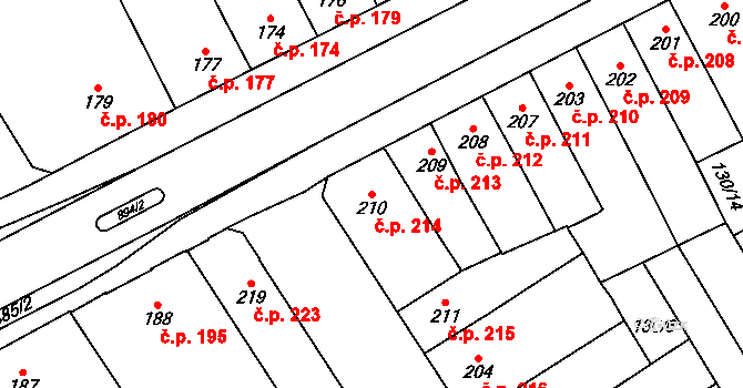 Vrahovice 214, Prostějov na parcele st. 210 v KÚ Vrahovice, Katastrální mapa