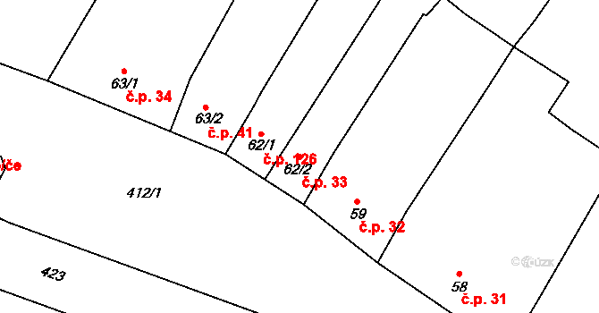 Žešov 33, Prostějov na parcele st. 62/2 v KÚ Žešov, Katastrální mapa