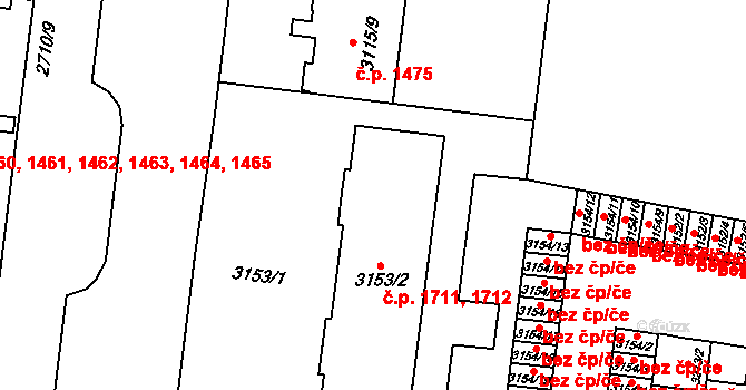 Prostějov 1711,1712 na parcele st. 3153/2 v KÚ Prostějov, Katastrální mapa