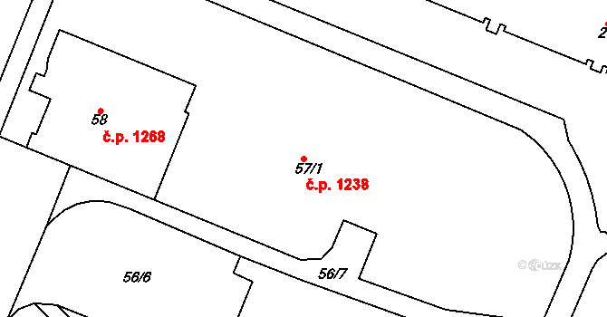 Podlesí 1238, Havířov na parcele st. 57/1 v KÚ Bludovice, Katastrální mapa