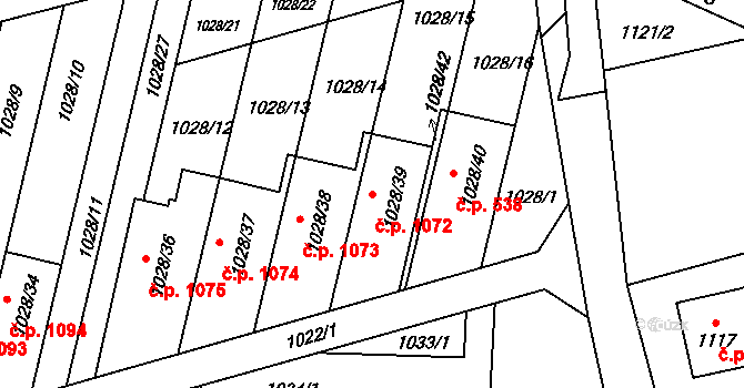 Šumbark 1072, Havířov na parcele st. 1028/39 v KÚ Šumbark, Katastrální mapa