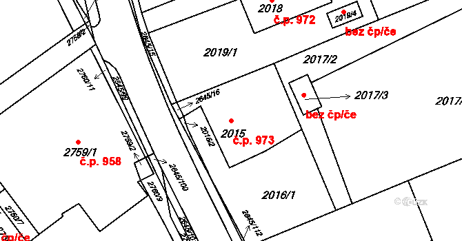 Prostřední Suchá 973, Havířov na parcele st. 2015 v KÚ Prostřední Suchá, Katastrální mapa