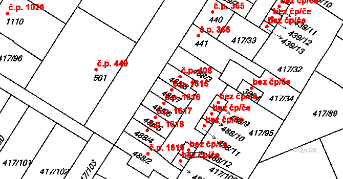 Bystřice pod Hostýnem 1615 na parcele st. 488/7 v KÚ Bystřice pod Hostýnem, Katastrální mapa