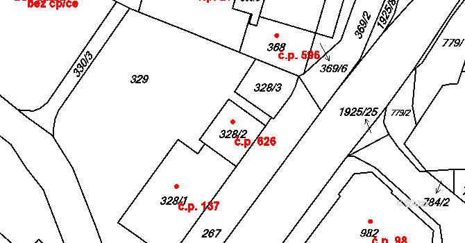 Postřelmov 626 na parcele st. 328/2 v KÚ Postřelmov, Katastrální mapa