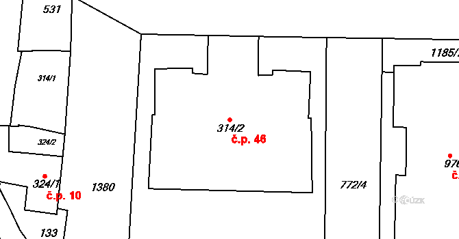 Pražské Předměstí 46, Jičín na parcele st. 314/2 v KÚ Jičín, Katastrální mapa