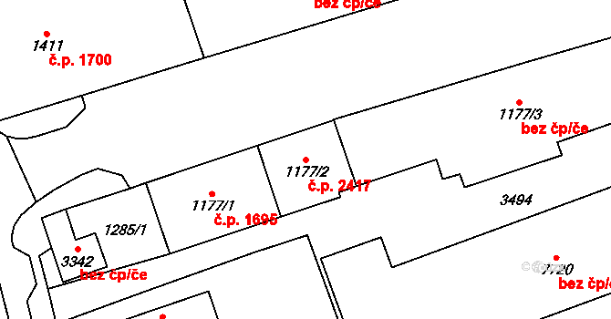 Cheb 2417 na parcele st. 1177/2 v KÚ Cheb, Katastrální mapa