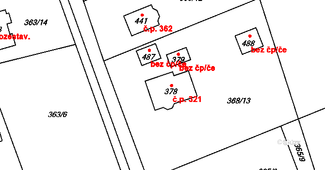 Dobratice 321 na parcele st. 378 v KÚ Dobratice, Katastrální mapa
