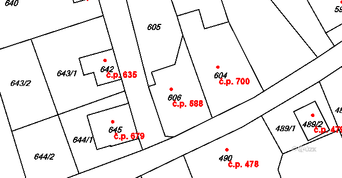 Šluknov 588 na parcele st. 606 v KÚ Šluknov, Katastrální mapa