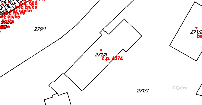 Židenice 4374, Brno na parcele st. 271/3 v KÚ Židenice, Katastrální mapa