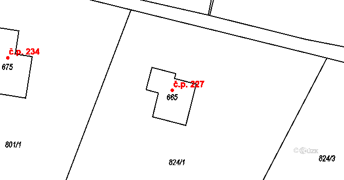 Alšovice 227, Pěnčín na parcele st. 665 v KÚ Alšovice, Katastrální mapa