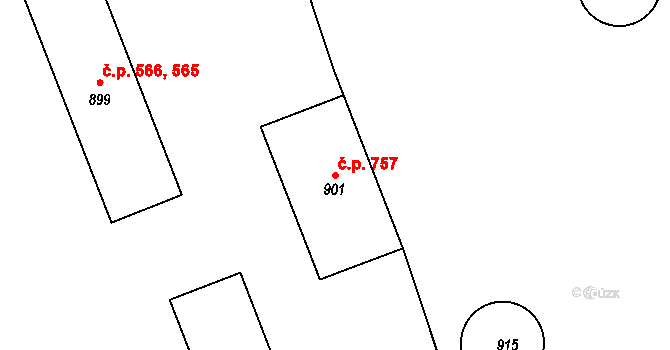 Štětí 757 na parcele st. 901 v KÚ Štětí I, Katastrální mapa