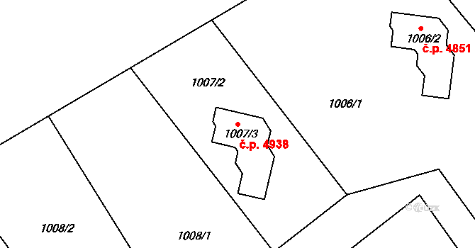 Proseč nad Nisou 4938, Jablonec nad Nisou na parcele st. 1007/3 v KÚ Proseč nad Nisou, Katastrální mapa