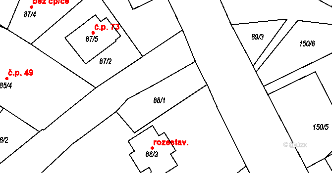 Lažínky 4, Moravské Budějovice na parcele st. 88/1 v KÚ Lažínky, Katastrální mapa