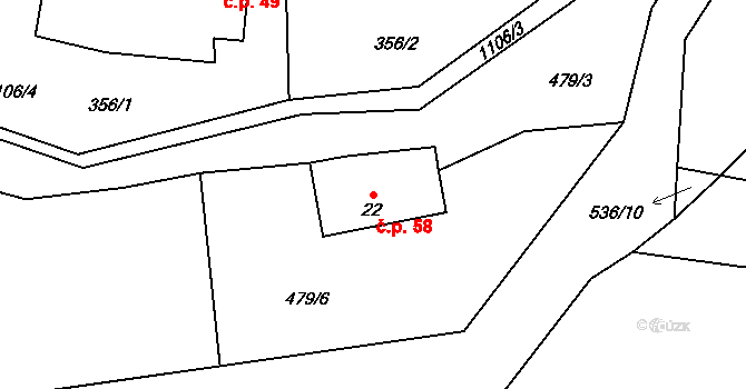 Jaroměř 58, Malonty na parcele st. 22 v KÚ Jaroměř u Malont, Katastrální mapa