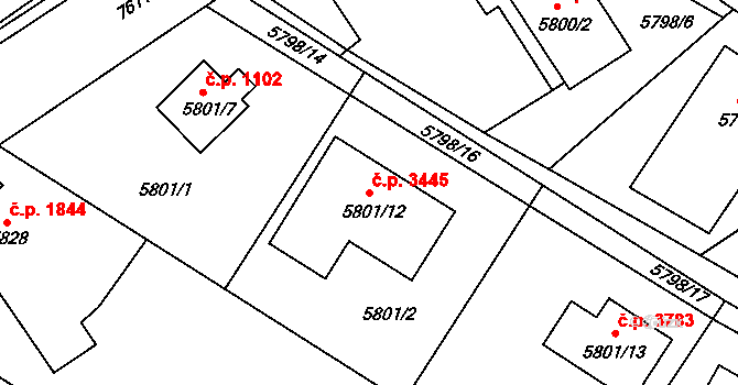 Frýdek 3445, Frýdek-Místek na parcele st. 5801/12 v KÚ Frýdek, Katastrální mapa