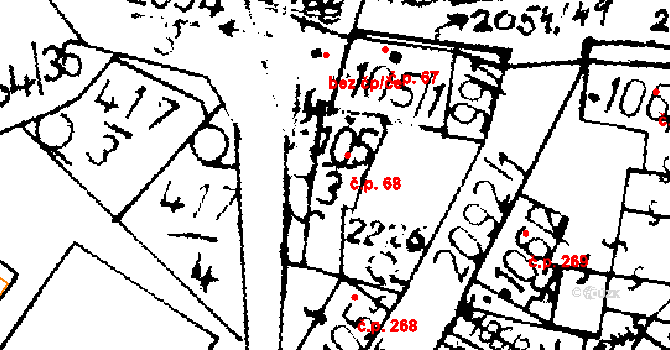 Verneřice 68 na parcele st. 105/3 v KÚ Verneřice, Katastrální mapa