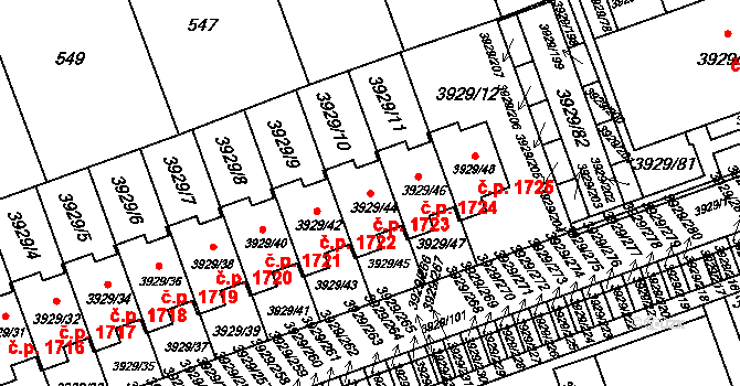 Úvaly 1723 na parcele st. 3929/44 v KÚ Úvaly u Prahy, Katastrální mapa