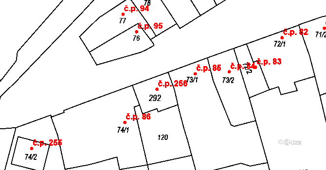 Třebčín 256, Lutín na parcele st. 292 v KÚ Třebčín, Katastrální mapa