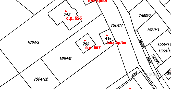 Křižanov 557 na parcele st. 793 v KÚ Křižanov, Katastrální mapa