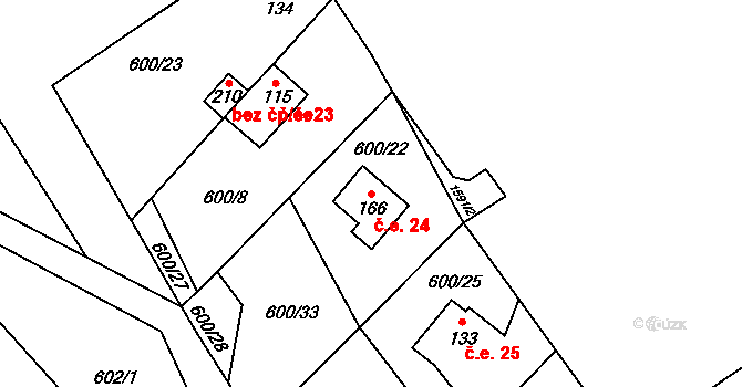 Heřmaň 24 na parcele st. 166 v KÚ Heřmaň, Katastrální mapa