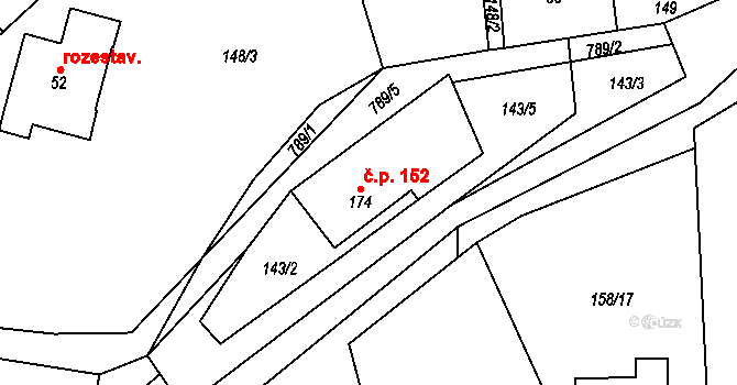 Fryšava pod Žákovou horou 152 na parcele st. 174 v KÚ Fryšava pod Žákovou horou, Katastrální mapa