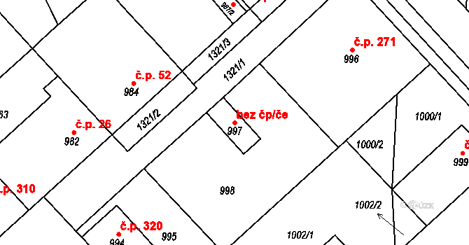 Tuchlovice 38582686 na parcele st. 997 v KÚ Tuchlovice, Katastrální mapa