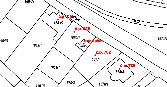 Střelice 42695686 na parcele st. 1680/3 v KÚ Střelice u Brna, Katastrální mapa
