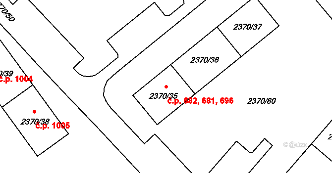 Předměstí 681,682,696, Opava na parcele st. 2370/36 v KÚ Opava-Předměstí, Katastrální mapa