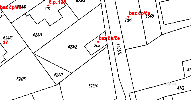 Křesín 48956686 na parcele st. 209 v KÚ Křesín, Katastrální mapa