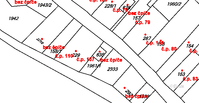 Prakšice 49552686 na parcele st. 635 v KÚ Prakšice, Katastrální mapa