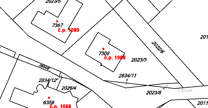 Chrudim II 1088, Chrudim na parcele st. 7308 v KÚ Chrudim, Katastrální mapa