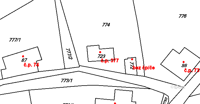 Osík 377 na parcele st. 723 v KÚ Osík, Katastrální mapa