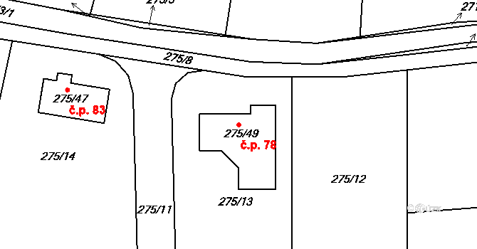 Narysov 78 na parcele st. 275/49 v KÚ Narysov, Katastrální mapa