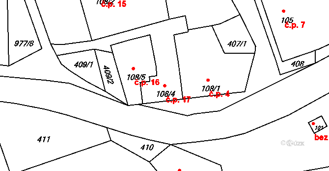 Saky 17, Třebichovice na parcele st. 108/4 v KÚ Saky, Katastrální mapa