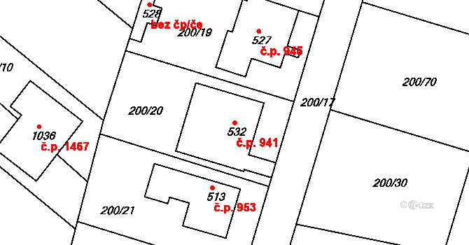 Rudná 941 na parcele st. 532 v KÚ Hořelice, Katastrální mapa