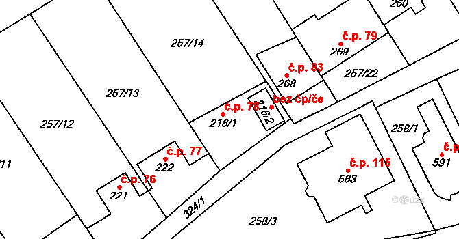 Černolice 78 na parcele st. 216/1 v KÚ Černolice, Katastrální mapa