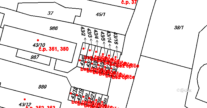 Peruc 77995686 na parcele st. 43/5 v KÚ Peruc, Katastrální mapa