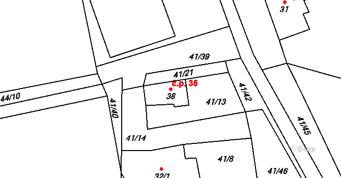 Hodonín 35, Zdíkov na parcele st. 38 v KÚ Hodonín u Zdíkovce, Katastrální mapa