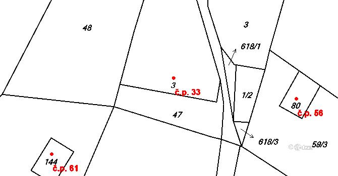 Běleč 33, Těšovice na parcele st. 3 v KÚ Běleč u Těšovic, Katastrální mapa