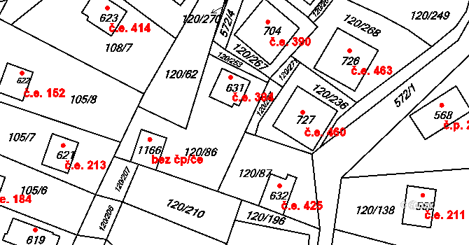Sýkořice 384 na parcele st. 631 v KÚ Sýkořice, Katastrální mapa