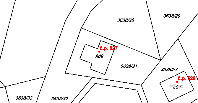 Strmilov 527 na parcele st. 869 v KÚ Strmilov, Katastrální mapa
