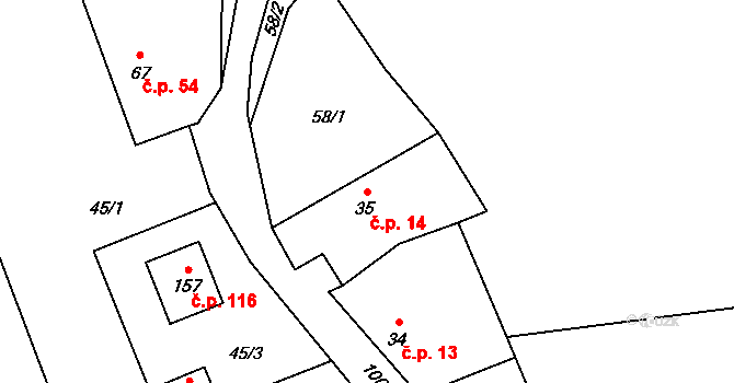 Měcholupy 14 na parcele st. 35 v KÚ Měcholupy u Blovic, Katastrální mapa