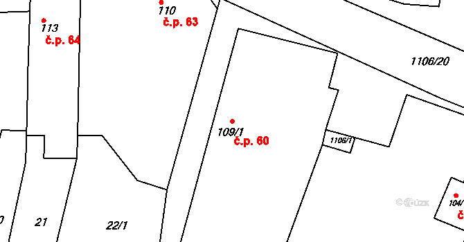 Černochov 60, Peruc na parcele st. 109/1 v KÚ Černochov, Katastrální mapa