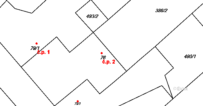 Sulec 2, Toužetín na parcele st. 76 v KÚ Toužetín, Katastrální mapa