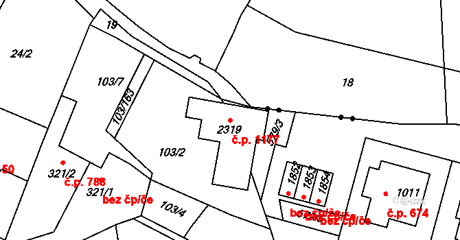 Podklášteří 1177, Třebíč na parcele st. 2319 v KÚ Podklášteří, Katastrální mapa