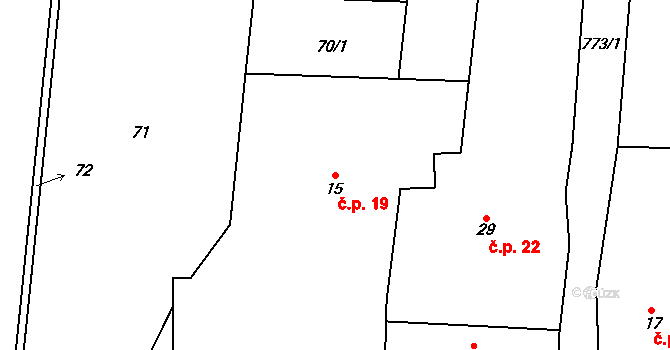 Měrčín 19, Čížkov na parcele st. 15 v KÚ Měrčín, Katastrální mapa